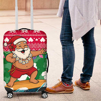 Maldives Christmas Luggage Cover with Surfing Santa Claus Tropical Flowers and Holiday Wave - Wonder Print Shop