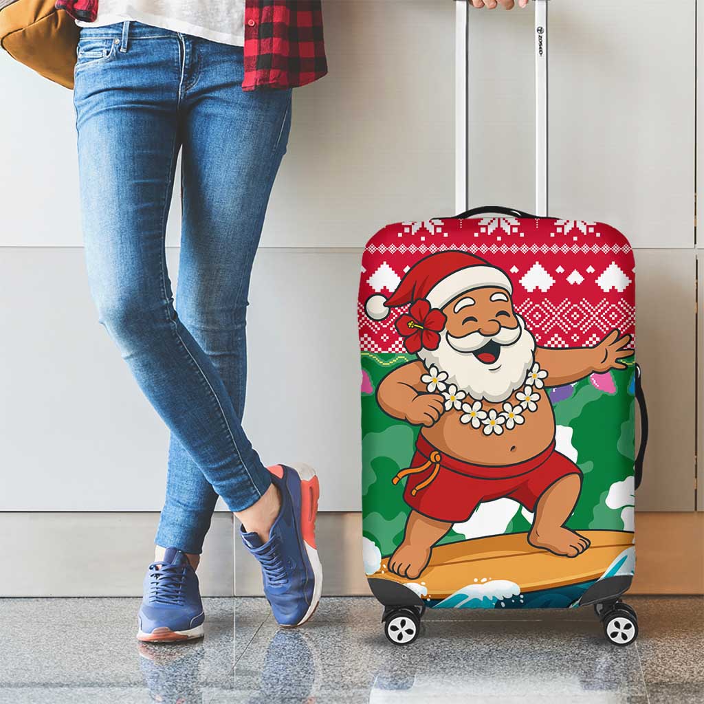 Maldives Christmas Luggage Cover with Surfing Santa Claus Tropical Flowers and Holiday Wave - Wonder Print Shop