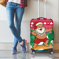 Maldives Christmas Luggage Cover with Surfing Santa Claus Tropical Flowers and Holiday Wave - Wonder Print Shop