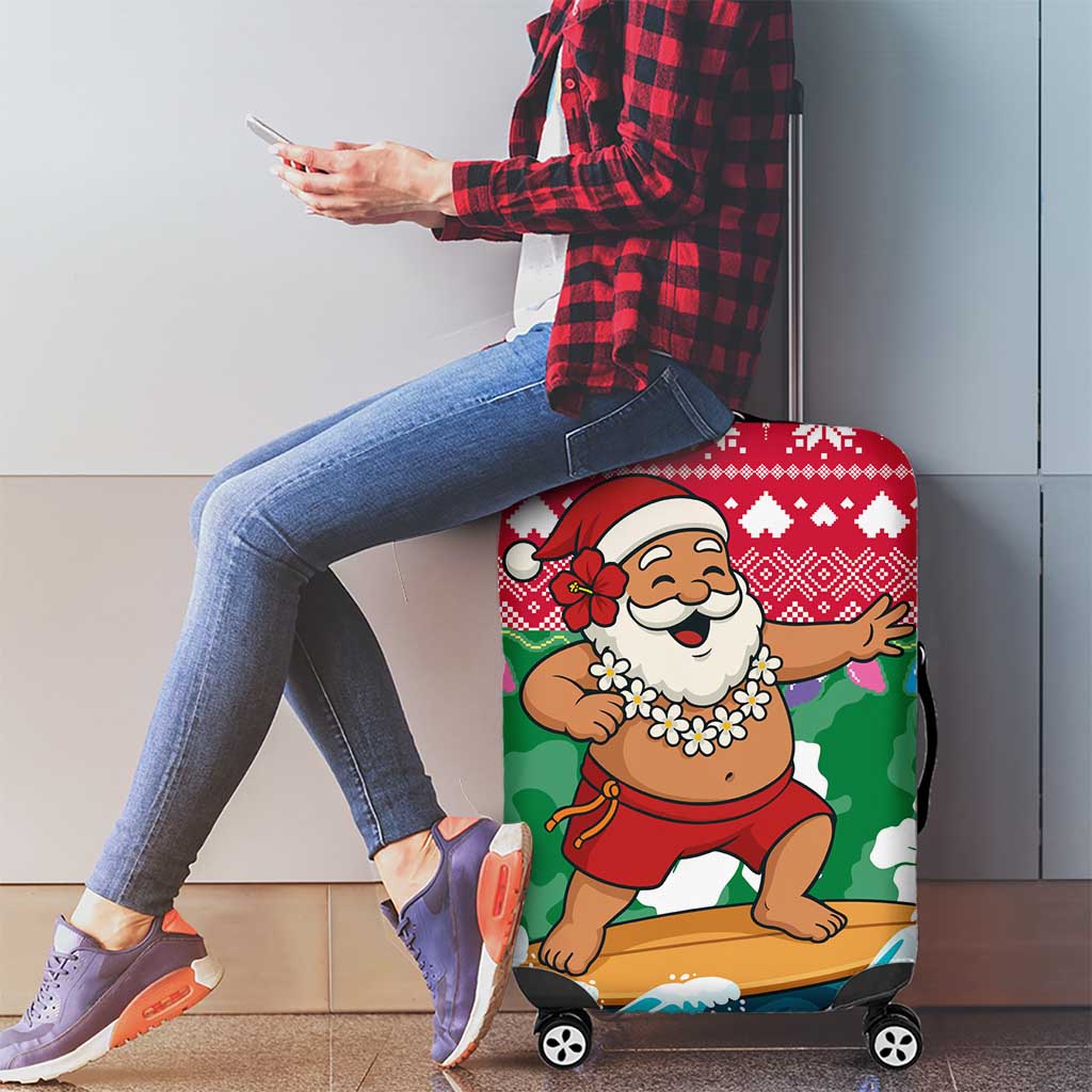 Maldives Christmas Luggage Cover with Surfing Santa Claus Tropical Flowers and Holiday Wave - Wonder Print Shop