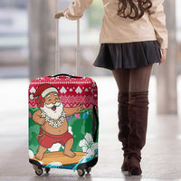 Maldives Christmas Luggage Cover with Surfing Santa Claus Tropical Flowers and Holiday Wave - Wonder Print Shop