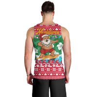 Maldives Christmas Men Tank Top with Surfing Santa Claus Tropical Flowers and Holiday Wave - Wonder Print Shop