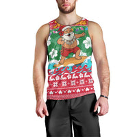Maldives Christmas Men Tank Top with Surfing Santa Claus Tropical Flowers and Holiday Wave - Wonder Print Shop