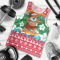 Maldives Christmas Men Tank Top with Surfing Santa Claus Tropical Flowers and Holiday Wave - Wonder Print Shop