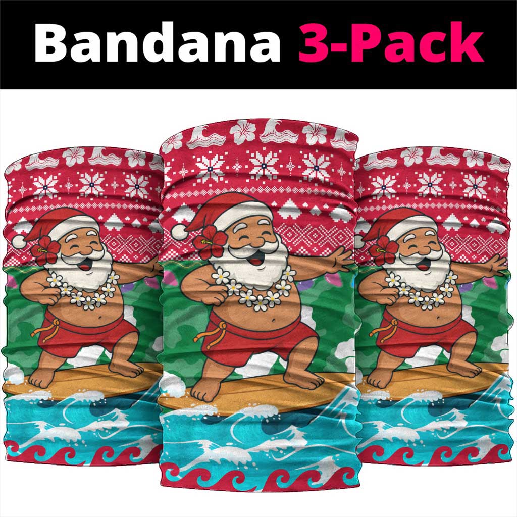 Maldives Christmas Neck Gaiter with Surfing Santa Claus Tropical Flowers and Holiday Wave - Wonder Print Shop