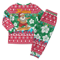 Maldives Christmas Pajama Set with Surfing Santa Claus Tropical Flowers and Holiday Wave - Wonder Print Shop