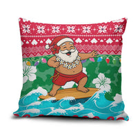 Maldives Christmas Pillow Cover with Surfing Santa Claus Tropical Flowers and Holiday Wave - Wonder Print Shop