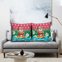 Maldives Christmas Pillow Cover with Surfing Santa Claus Tropical Flowers and Holiday Wave - Wonder Print Shop