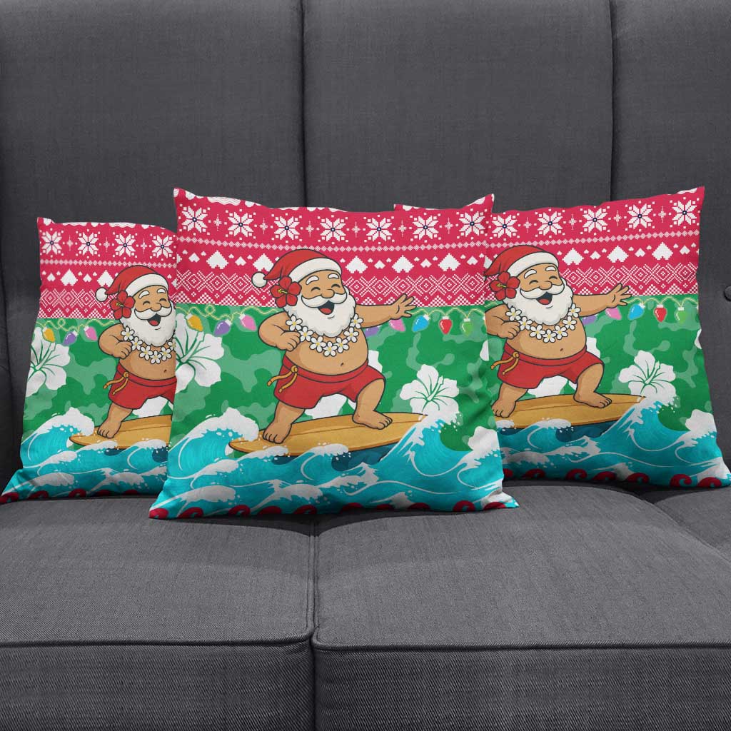 Maldives Christmas Pillow Cover with Surfing Santa Claus Tropical Flowers and Holiday Wave - Wonder Print Shop