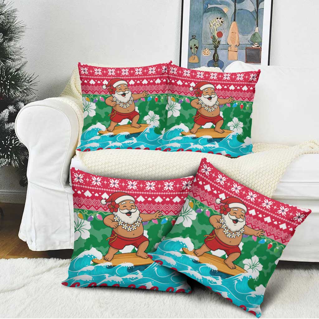 Maldives Christmas Pillow Cover with Surfing Santa Claus Tropical Flowers and Holiday Wave - Wonder Print Shop