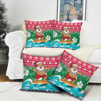 Maldives Christmas Pillow Cover with Surfing Santa Claus Tropical Flowers and Holiday Wave - Wonder Print Shop