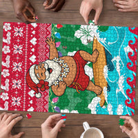 Maldives Christmas Puzzle with Surfing Santa Claus Tropical Flowers and Holiday Wave - Wonder Print Shop