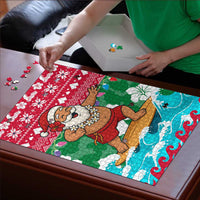 Maldives Christmas Puzzle with Surfing Santa Claus Tropical Flowers and Holiday Wave - Wonder Print Shop