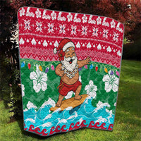 Maldives Christmas Quilt with Surfing Santa Claus Tropical Flowers and Holiday Wave - Wonder Print Shop