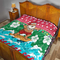 Maldives Christmas Quilt with Surfing Santa Claus Tropical Flowers and Holiday Wave - Wonder Print Shop