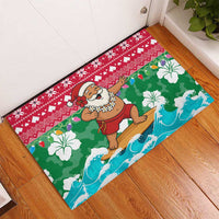 Maldives Christmas Rubber Doormat with Surfing Santa Claus Tropical Flowers and Holiday Wave - Wonder Print Shop