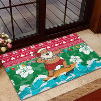 Maldives Christmas Rubber Doormat with Surfing Santa Claus Tropical Flowers and Holiday Wave - Wonder Print Shop
