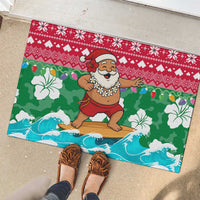 Maldives Christmas Rubber Doormat with Surfing Santa Claus Tropical Flowers and Holiday Wave - Wonder Print Shop