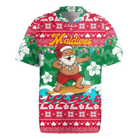 Maldives Christmas Rugby Jersey with Surfing Santa Claus Tropical Flowers and Holiday Wave - Wonder Print Shop