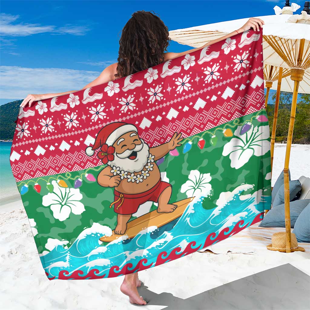 Maldives Christmas Sarong with Surfing Santa Claus Tropical Flowers and Holiday Wave - Wonder Print Shop