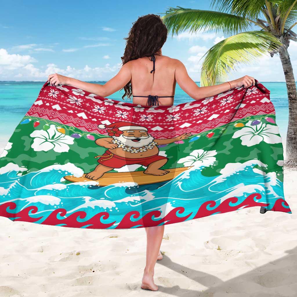 Maldives Christmas Sarong with Surfing Santa Claus Tropical Flowers and Holiday Wave - Wonder Print Shop