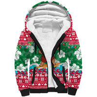 Maldives Christmas Sherpa Hoodie with Surfing Santa Claus Tropical Flowers and Holiday Wave - Wonder Print Shop