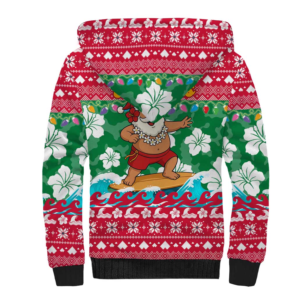 Maldives Christmas Sherpa Hoodie with Surfing Santa Claus Tropical Flowers and Holiday Wave - Wonder Print Shop