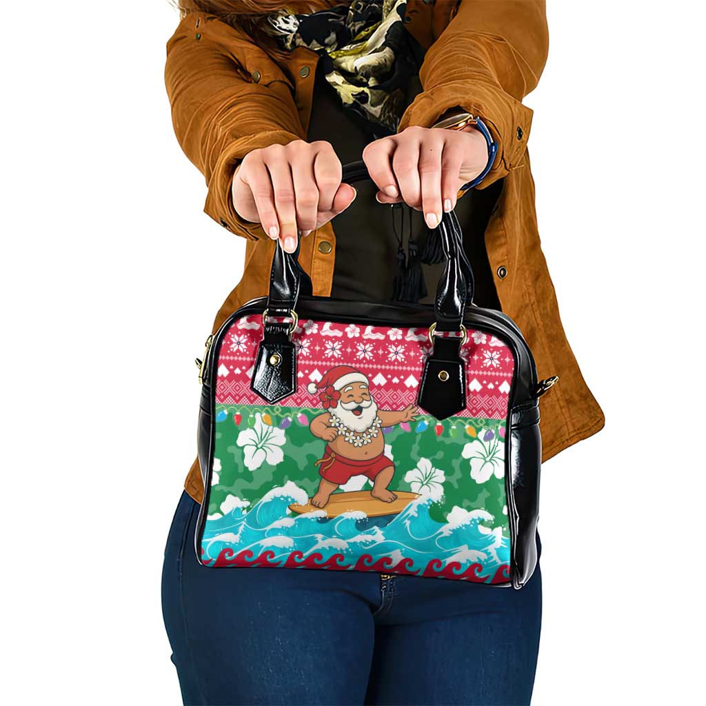 Maldives Christmas Shoulder Handbag with Surfing Santa Claus Tropical Flowers and Holiday Wave - Wonder Print Shop