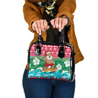 Maldives Christmas Shoulder Handbag with Surfing Santa Claus Tropical Flowers and Holiday Wave - Wonder Print Shop