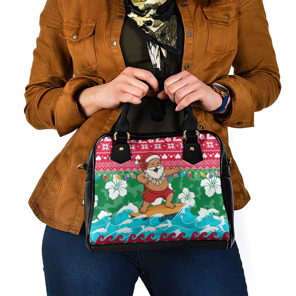 Maldives Christmas Shoulder Handbag with Surfing Santa Claus Tropical Flowers and Holiday Wave - Wonder Print Shop