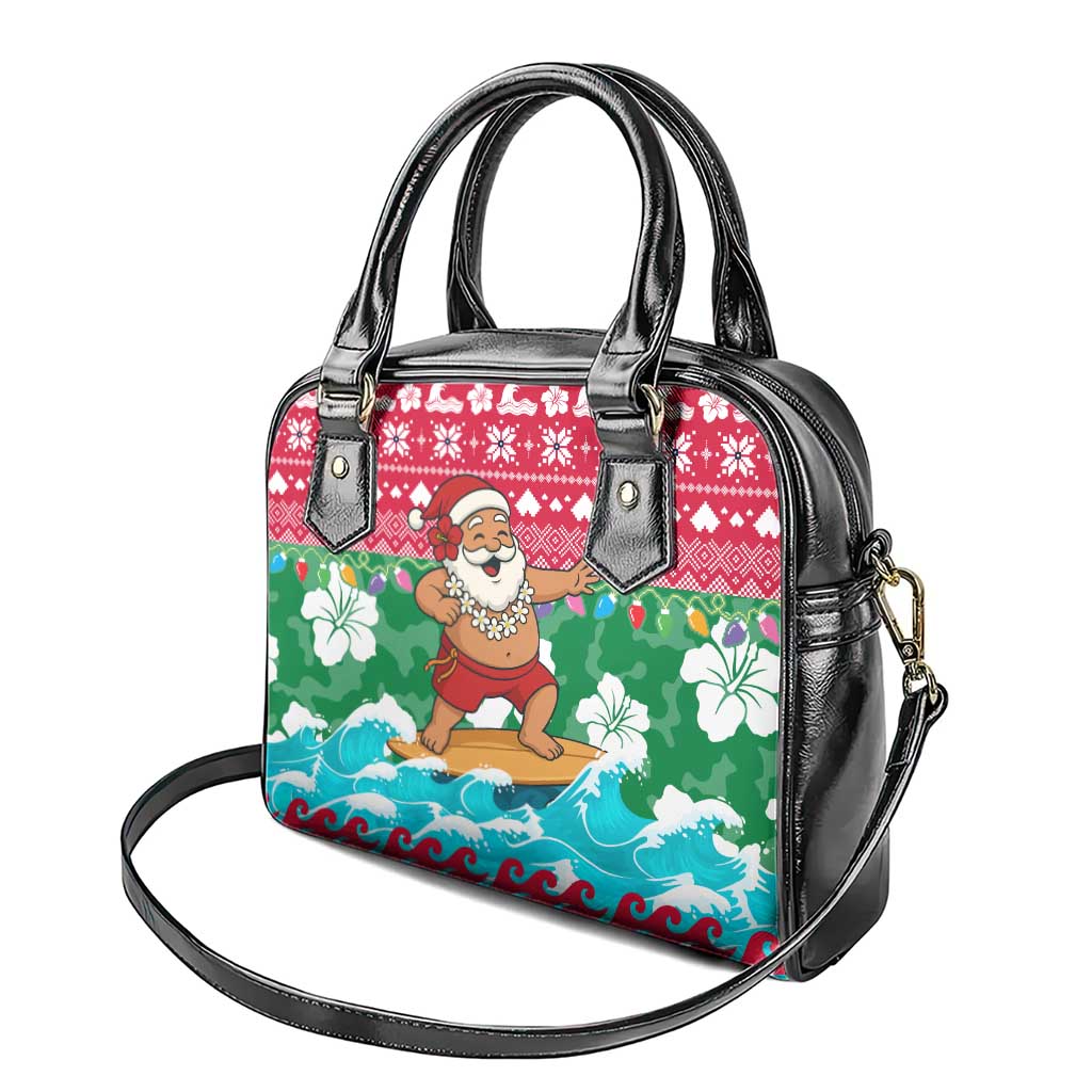 Maldives Christmas Shoulder Handbag with Surfing Santa Claus Tropical Flowers and Holiday Wave - Wonder Print Shop