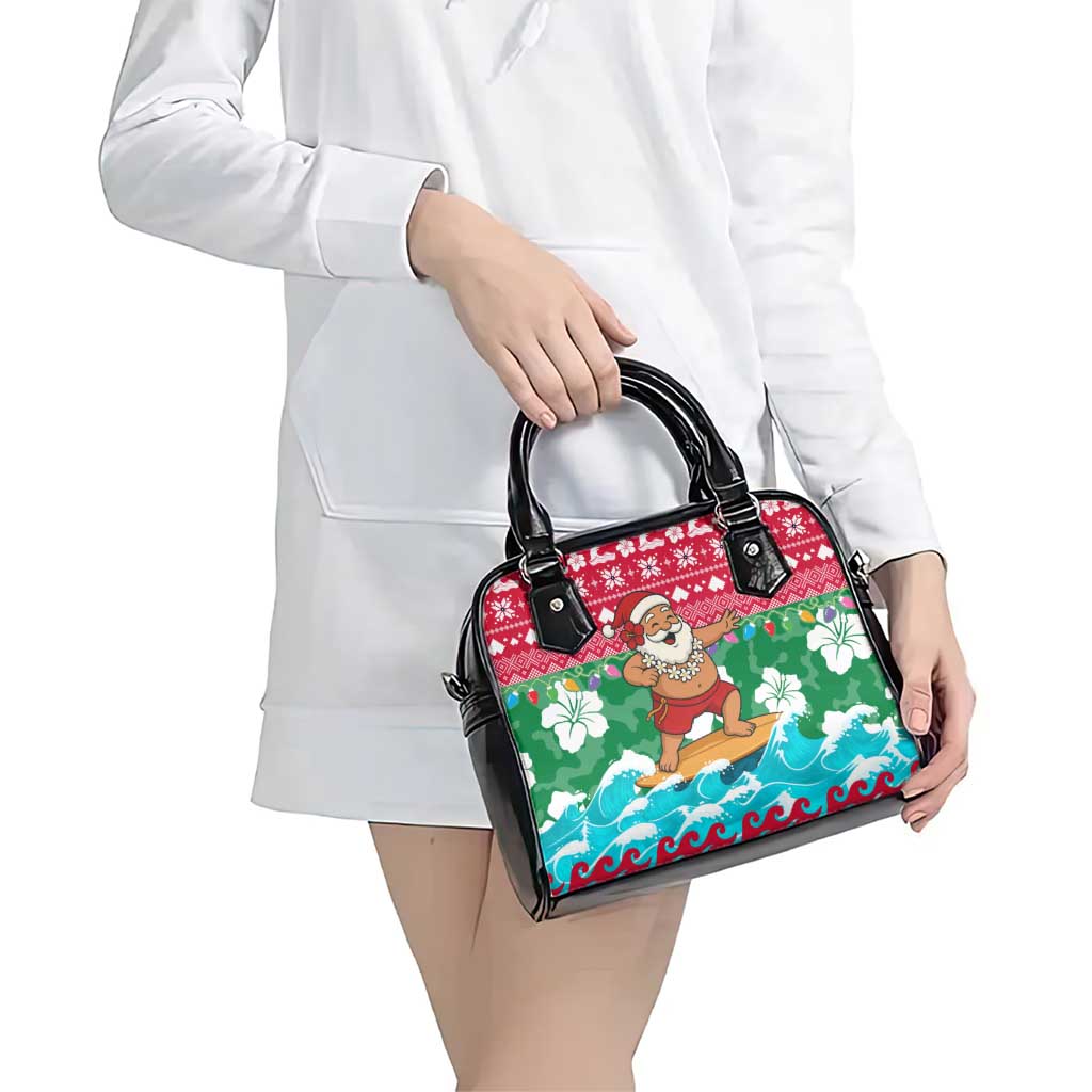 Maldives Christmas Shoulder Handbag with Surfing Santa Claus Tropical Flowers and Holiday Wave - Wonder Print Shop