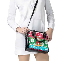 Maldives Christmas Shoulder Handbag with Surfing Santa Claus Tropical Flowers and Holiday Wave - Wonder Print Shop
