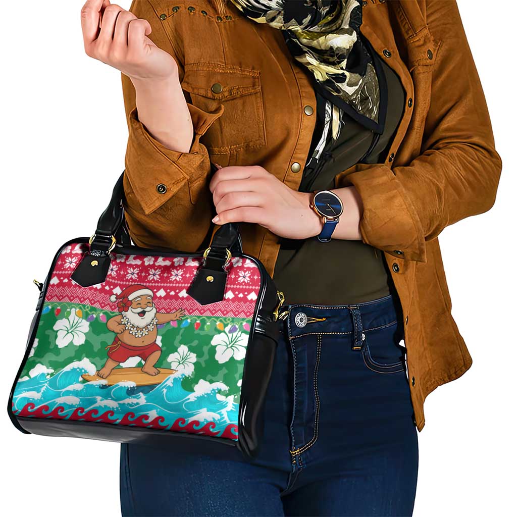 Maldives Christmas Shoulder Handbag with Surfing Santa Claus Tropical Flowers and Holiday Wave - Wonder Print Shop