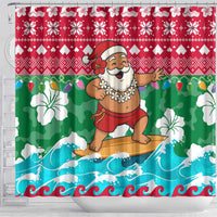 Maldives Christmas Shower Curtain with Surfing Santa Claus Tropical Flowers and Holiday Wave - Wonder Print Shop