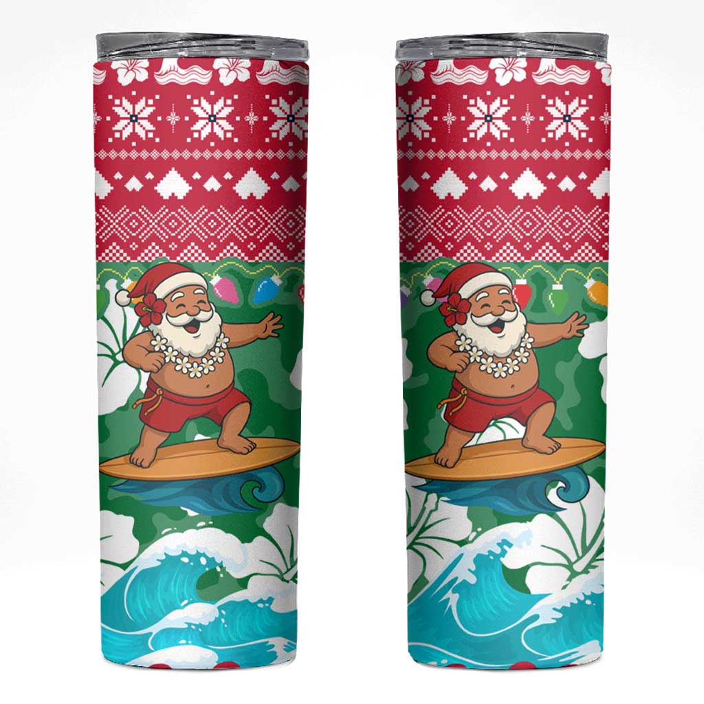 Maldives Christmas Skinny Tumbler with Surfing Santa Claus Tropical Flowers and Holiday Wave - Wonder Print Shop