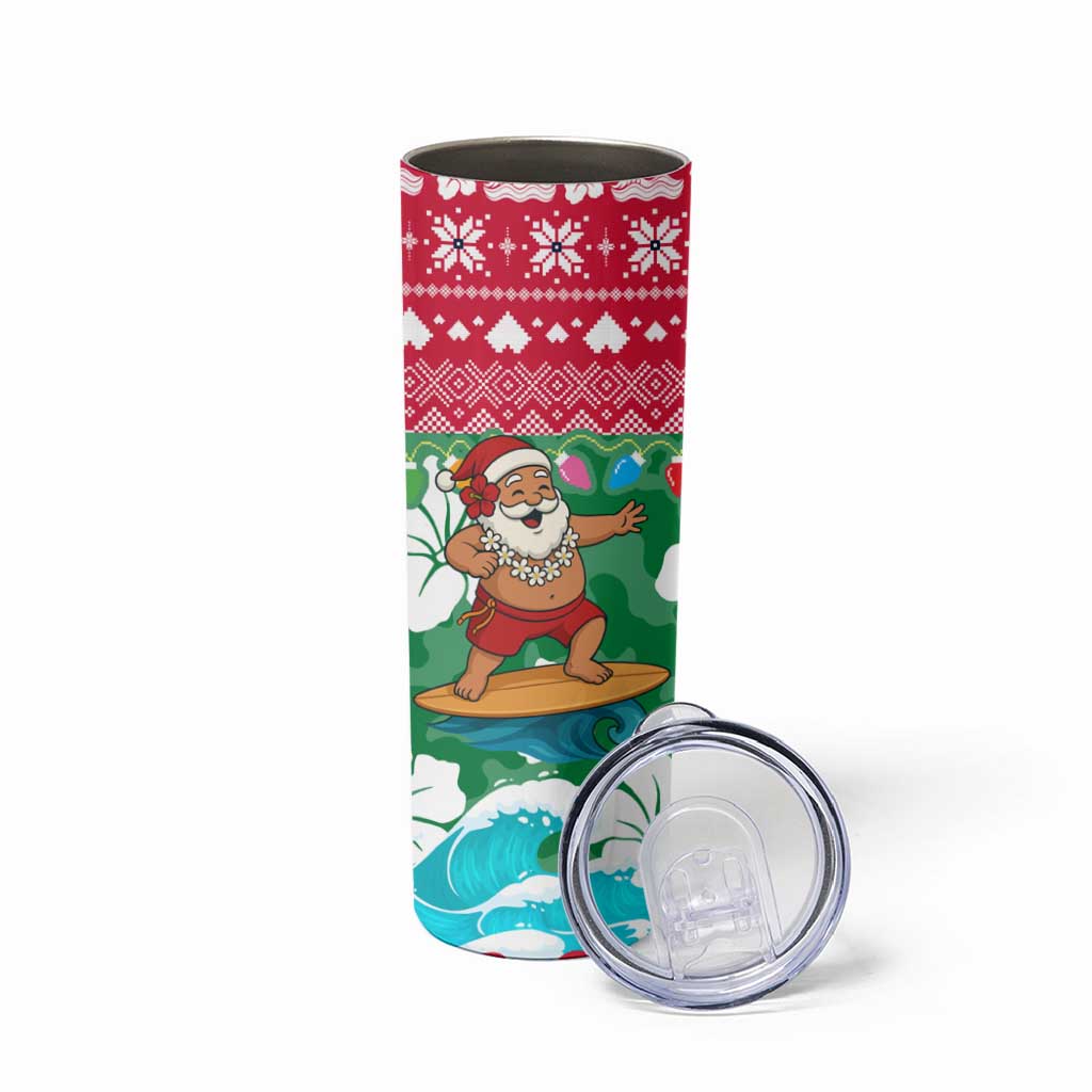 Maldives Christmas Skinny Tumbler with Surfing Santa Claus Tropical Flowers and Holiday Wave - Wonder Print Shop