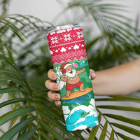 Maldives Christmas Skinny Tumbler with Surfing Santa Claus Tropical Flowers and Holiday Wave - Wonder Print Shop
