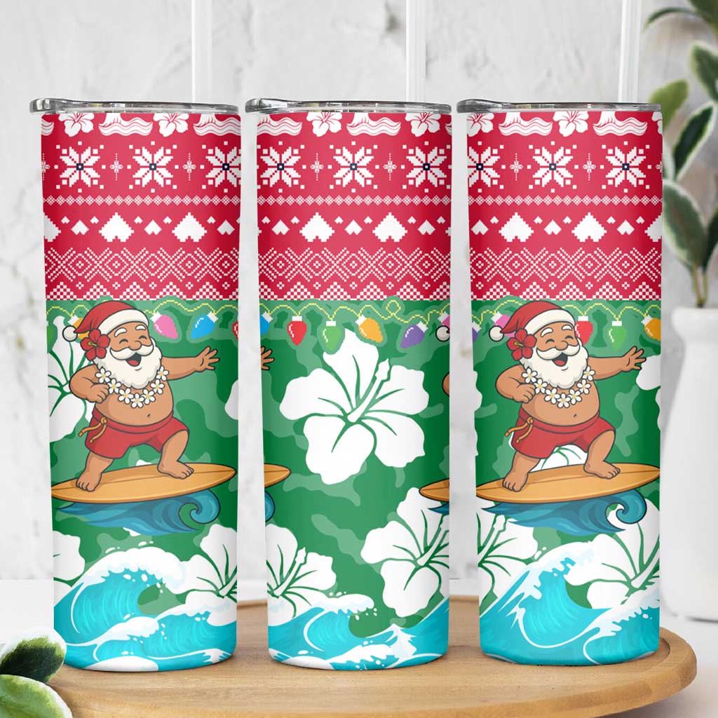 Maldives Christmas Skinny Tumbler with Surfing Santa Claus Tropical Flowers and Holiday Wave - Wonder Print Shop