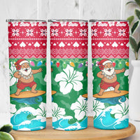 Maldives Christmas Skinny Tumbler with Surfing Santa Claus Tropical Flowers and Holiday Wave - Wonder Print Shop