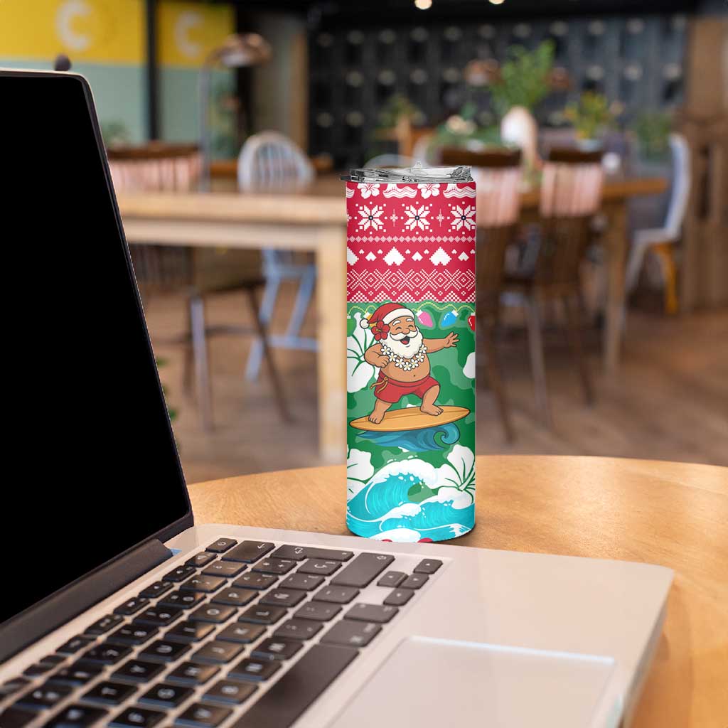 Maldives Christmas Skinny Tumbler with Surfing Santa Claus Tropical Flowers and Holiday Wave - Wonder Print Shop