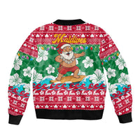 Maldives Christmas Sleeve Zip Bomber Jacket with Surfing Santa Claus Tropical Flowers and Holiday Wave - Wonder Print Shop