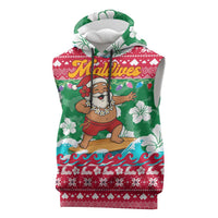 Maldives Christmas Sleeveless Hoodie with Surfing Santa Claus Tropical Flowers and Holiday Wave - Wonder Print Shop