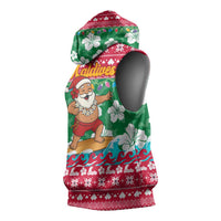 Maldives Christmas Sleeveless Hoodie with Surfing Santa Claus Tropical Flowers and Holiday Wave - Wonder Print Shop