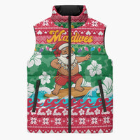 Maldives Christmas Sleeveless Puffer Jacket with Surfing Santa Claus Tropical Flowers and Holiday Wave - Wonder Print Shop