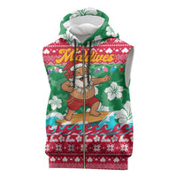 Maldives Christmas Sleeveless Zip Hoodie with Surfing Santa Claus Tropical Flowers and Holiday Wave - Wonder Print Shop