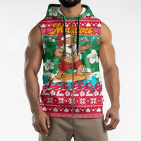 Maldives Christmas Sleeveless Zip Hoodie with Surfing Santa Claus Tropical Flowers and Holiday Wave - Wonder Print Shop