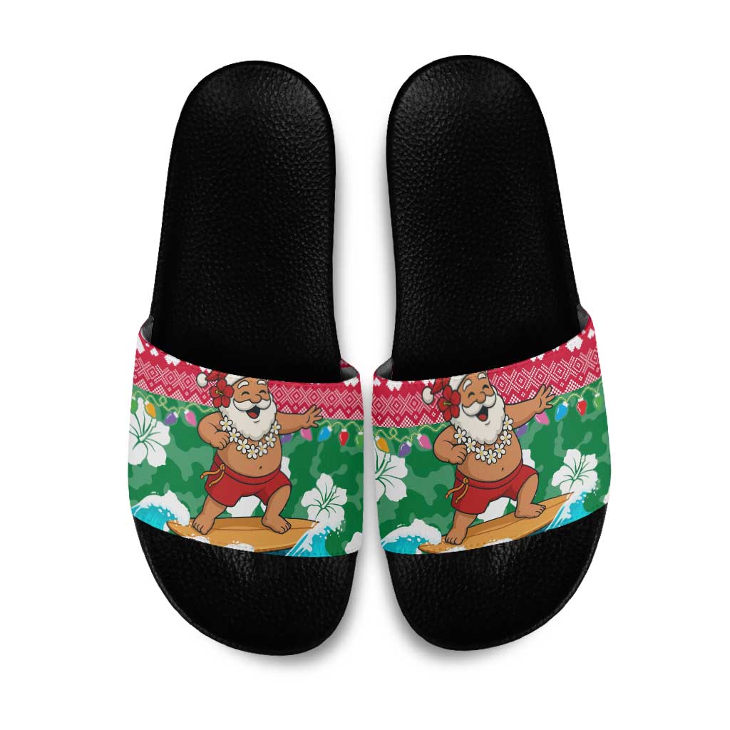 Maldives Christmas Slide Sandals with Surfing Santa Claus Tropical Flowers and Holiday Wave - Wonder Print Shop