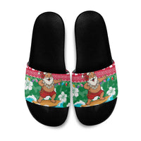 Maldives Christmas Slide Sandals with Surfing Santa Claus Tropical Flowers and Holiday Wave - Wonder Print Shop