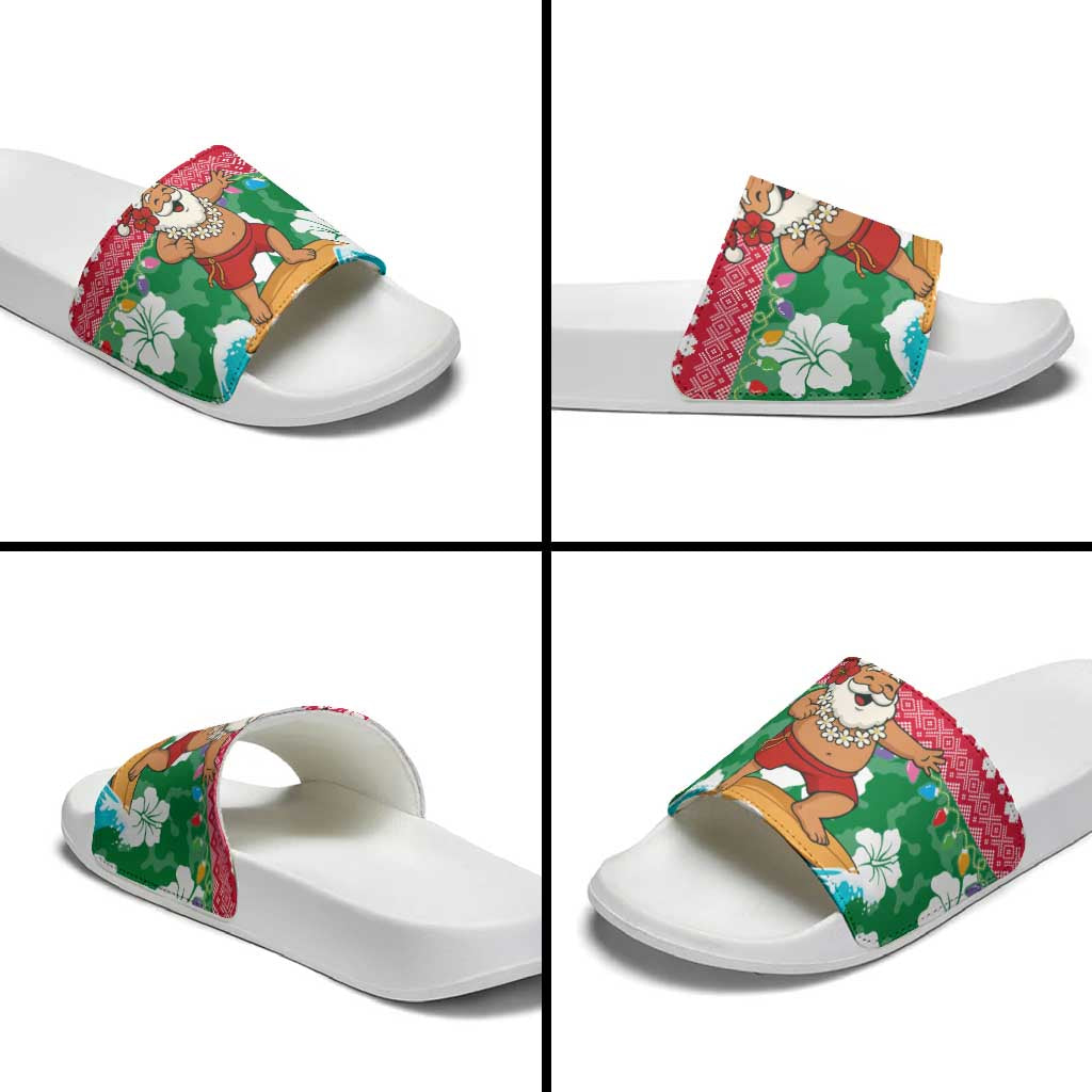 Maldives Christmas Slide Sandals with Surfing Santa Claus Tropical Flowers and Holiday Wave - Wonder Print Shop